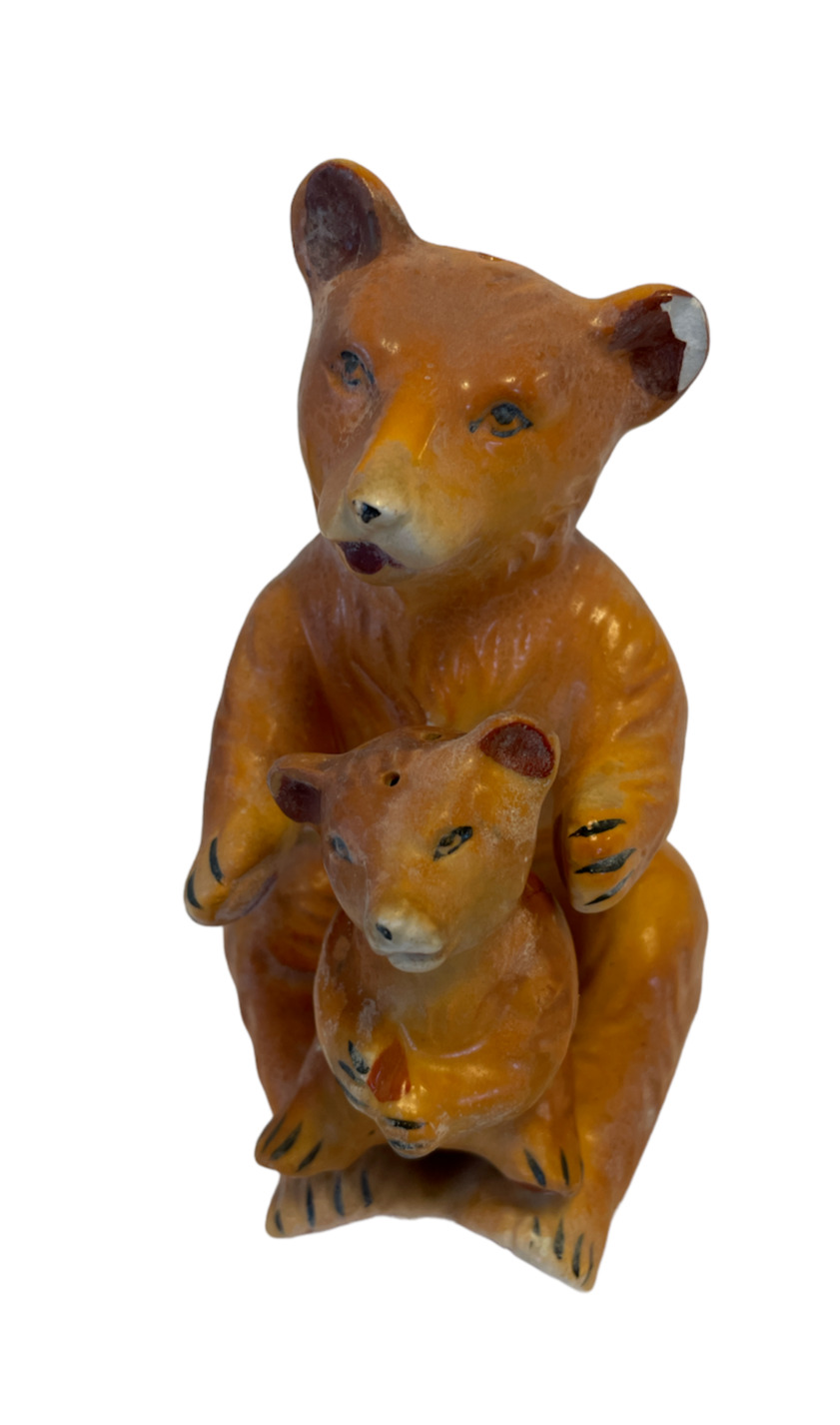 RARE Vintage BROWN Bear MOTHER BABY Cub Salt and Pepper Shakers Japan