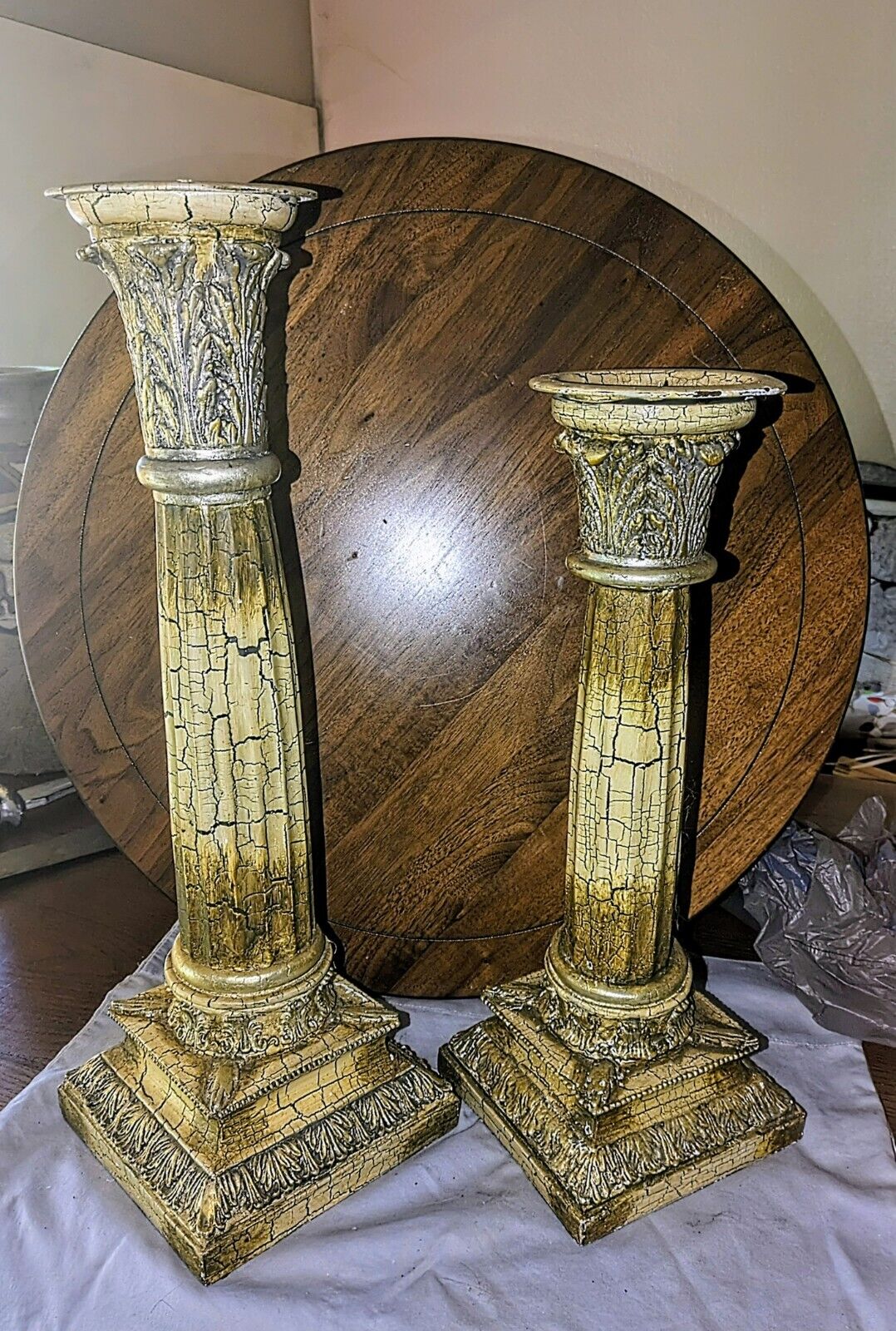 Two-Piece Large And Medium Candle Holder Set Greek Roman Pillar Column Design...