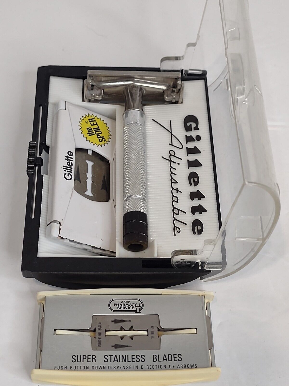 Vintage Gillette Superspeed Razor In Plastic Case + Razors 