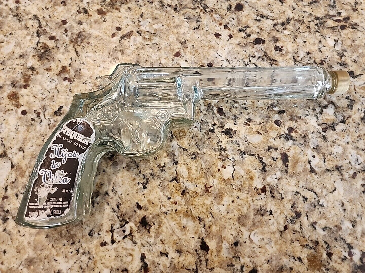 Hijos de Villa Blanco Silver Tequila Revolver Gun Shaped Bottle Empty 