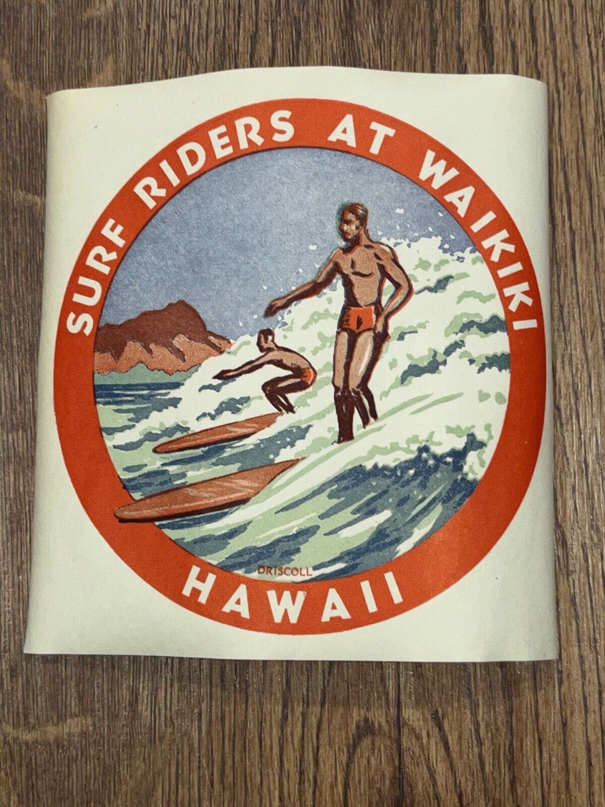 VINTAGE 1950s SURF RIDERS WAIKIKI HAWAII TRAVEL DECAL Souvenir LABEL 5\
