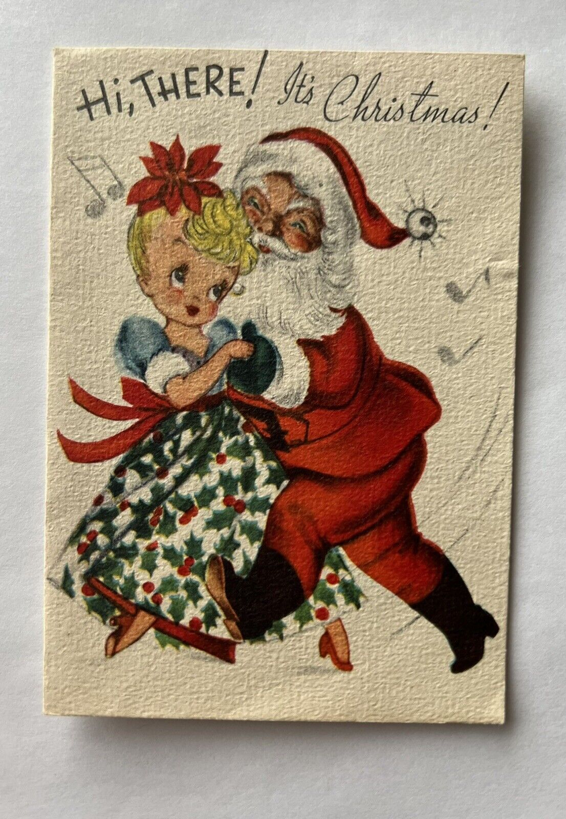 Vintage Christmas Greeting Card Mid Century MCM Gibson Girl Card 40’s Used