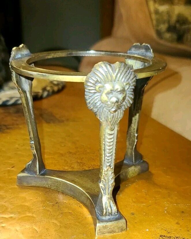 Antique Large Footed Brass  Stand Holder w Three Torch Heads Made In India. 5\