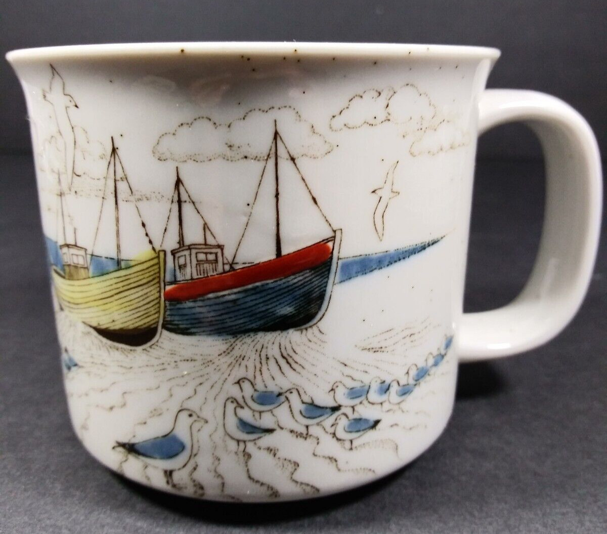 Vintage Seashore Seagulls Sailboats Ceramic Tea Coffe Mug Cup