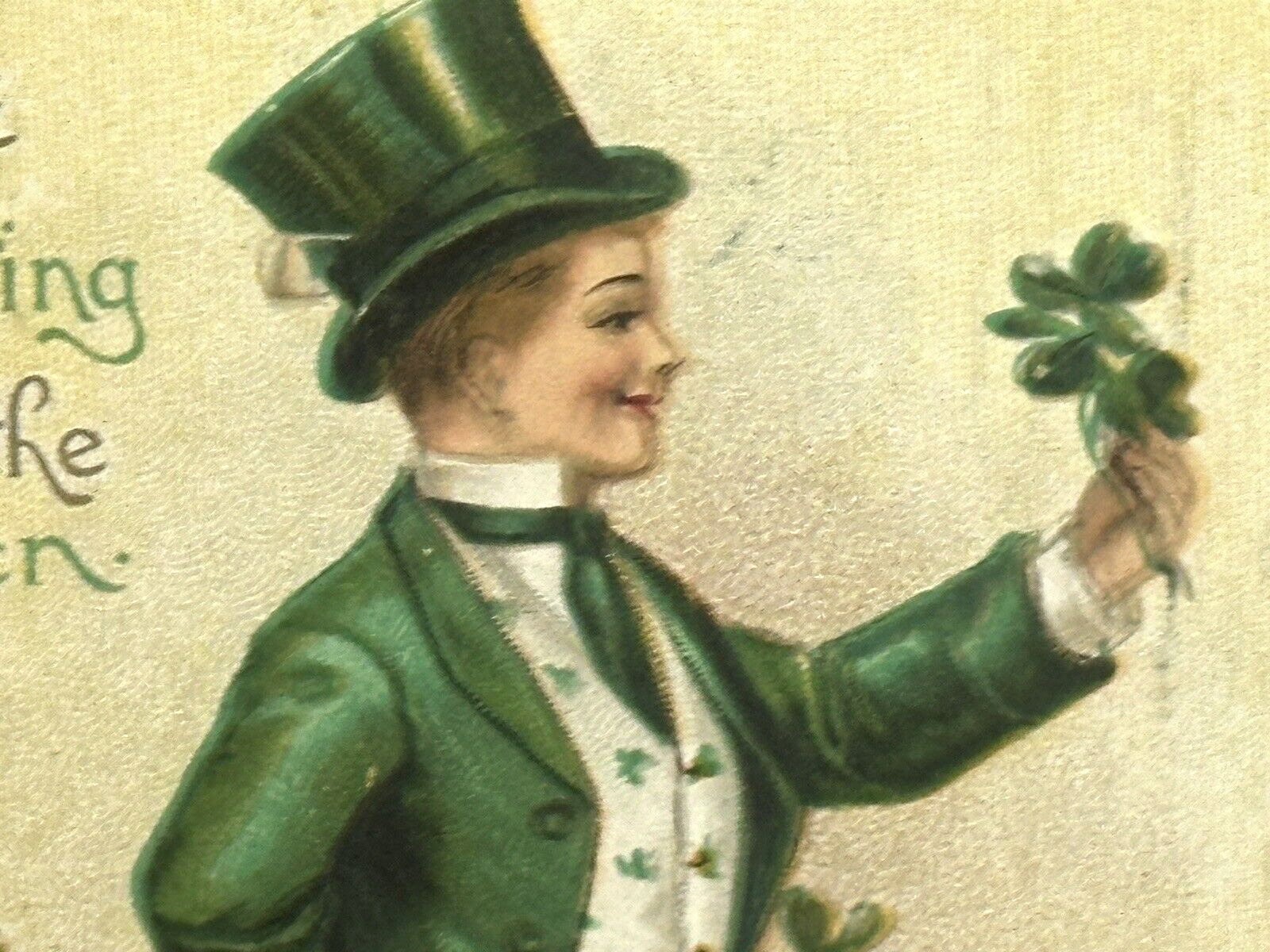Clapsaddle St Patrick's Day Postcard Man Pot of Clovers Wearing of the Green