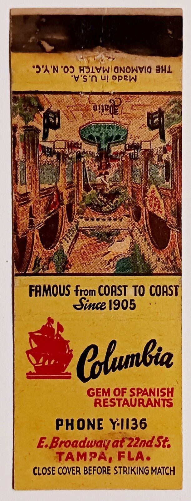 Columbia Tampa, Florida Vintage Matchbook Cover
