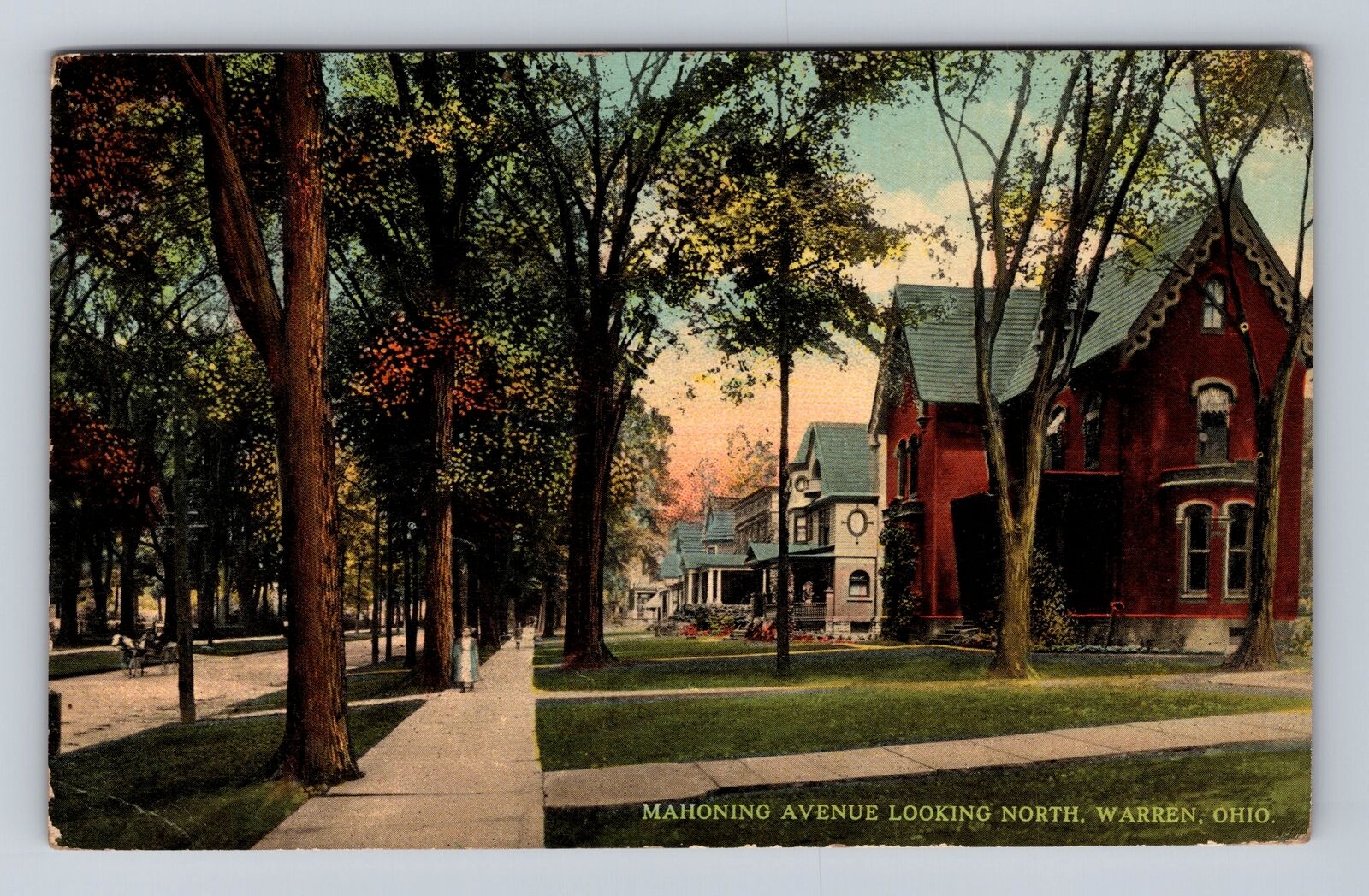 Warren OH-Ohio, Mahoning Avenue Looking North, Residences, Vintage Postcard