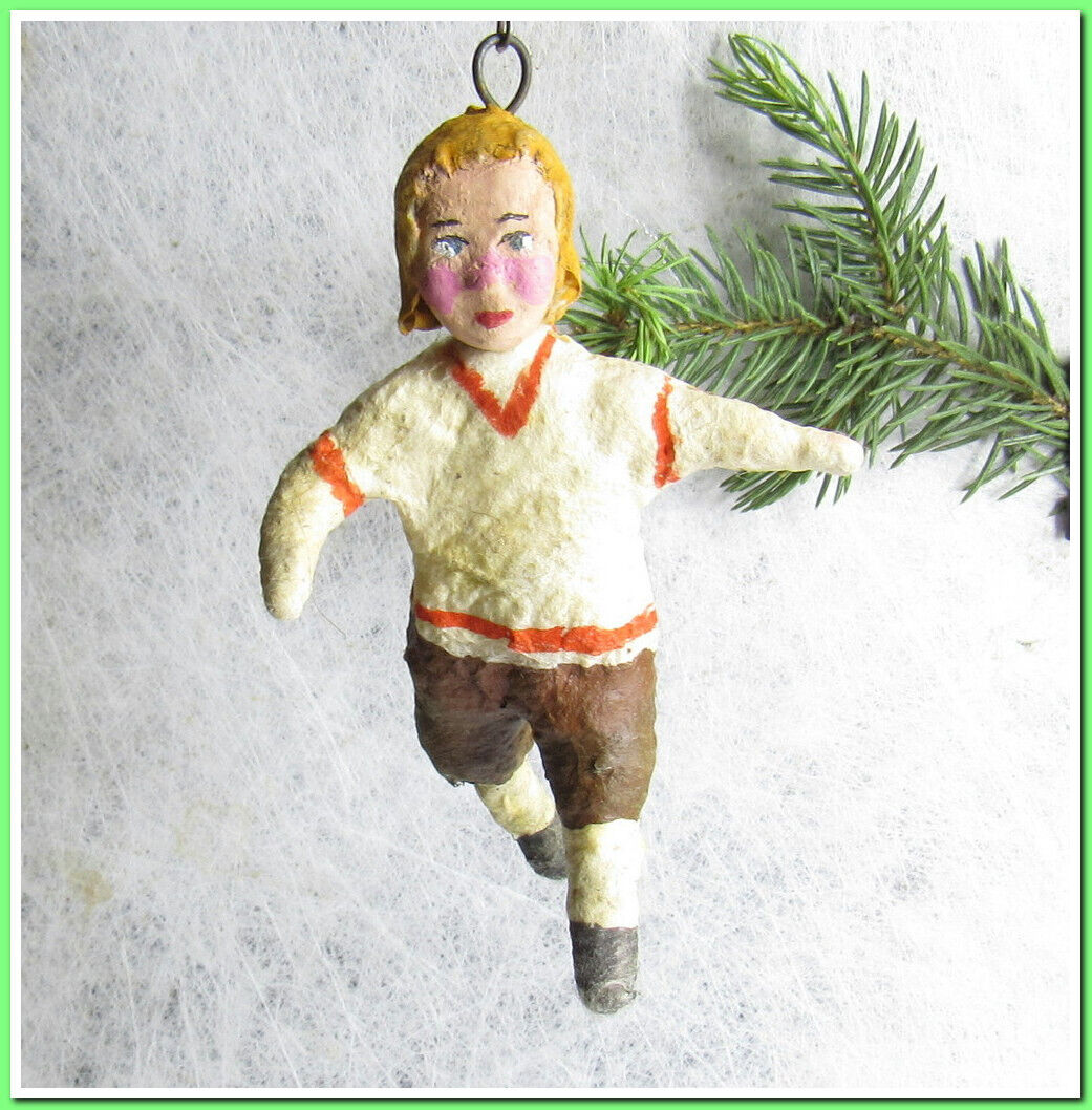 🎄Boy~Vintage antique Christmas spun cotton ornament figure #8524