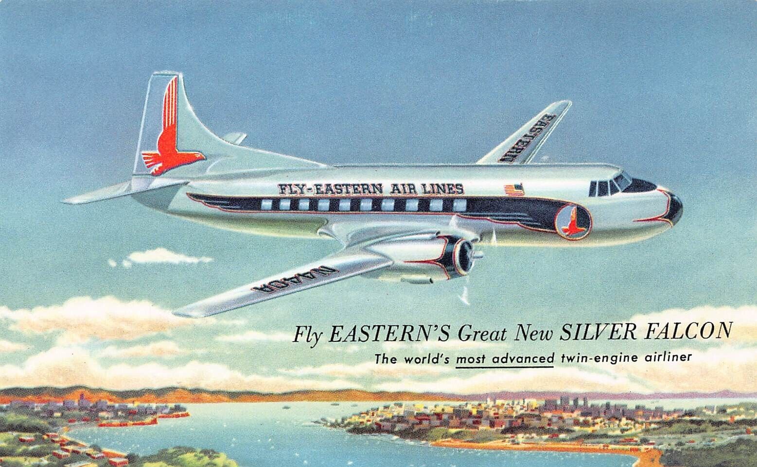 Vintage Postcard - Eastern Airlines - SILVER FALCON - Airplane