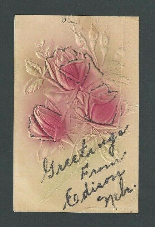 1908 PPC Greetings From Edison Neb Embossed