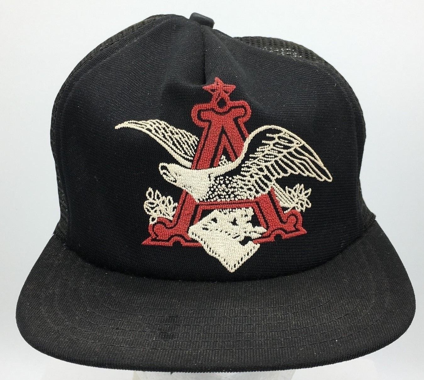 Vintage Anheuser Busch Eagle A Logo Screen Print Snapback Mesh Back Trucker Hat