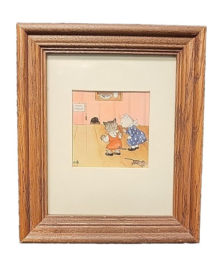 Antique Rare Ida Bohatta Kittens at the Mousehole Framed Minature Authentic 6589