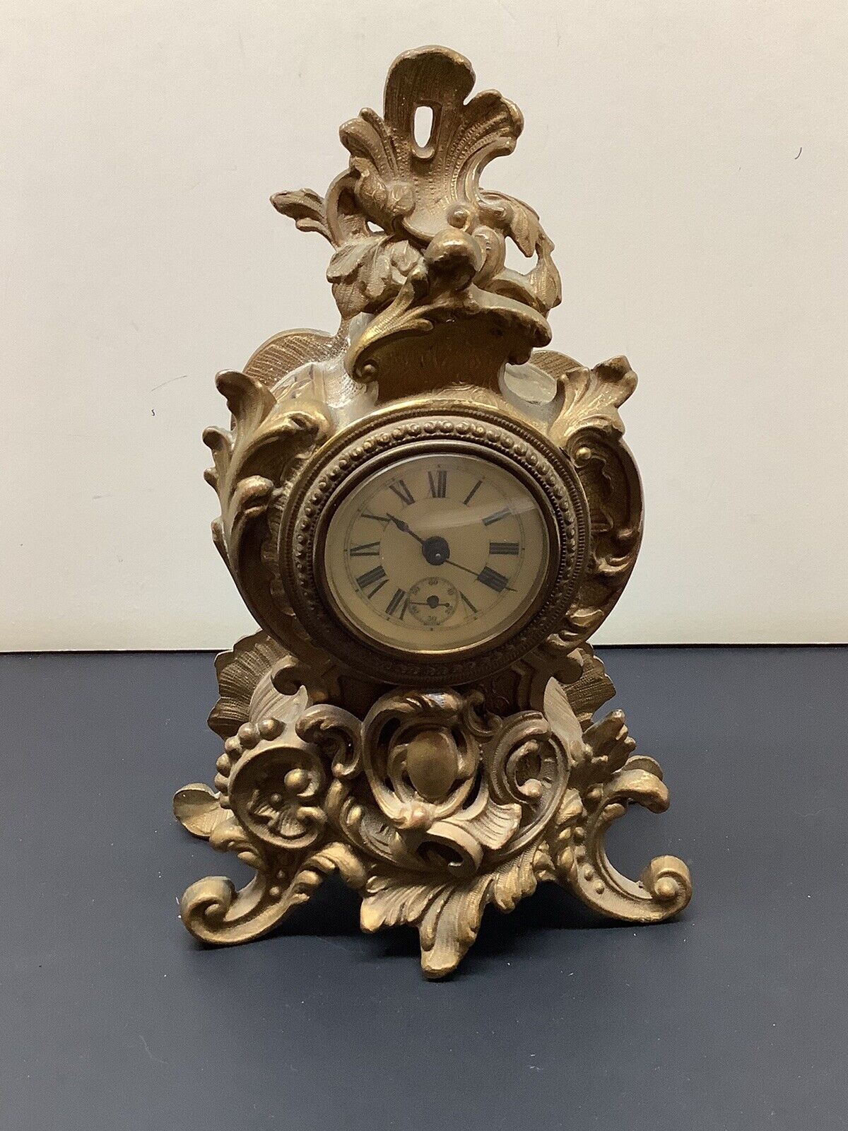 Antique Waterbury Brass Table Wind Clock Pat 1891 Great Working Condition 8.5”T