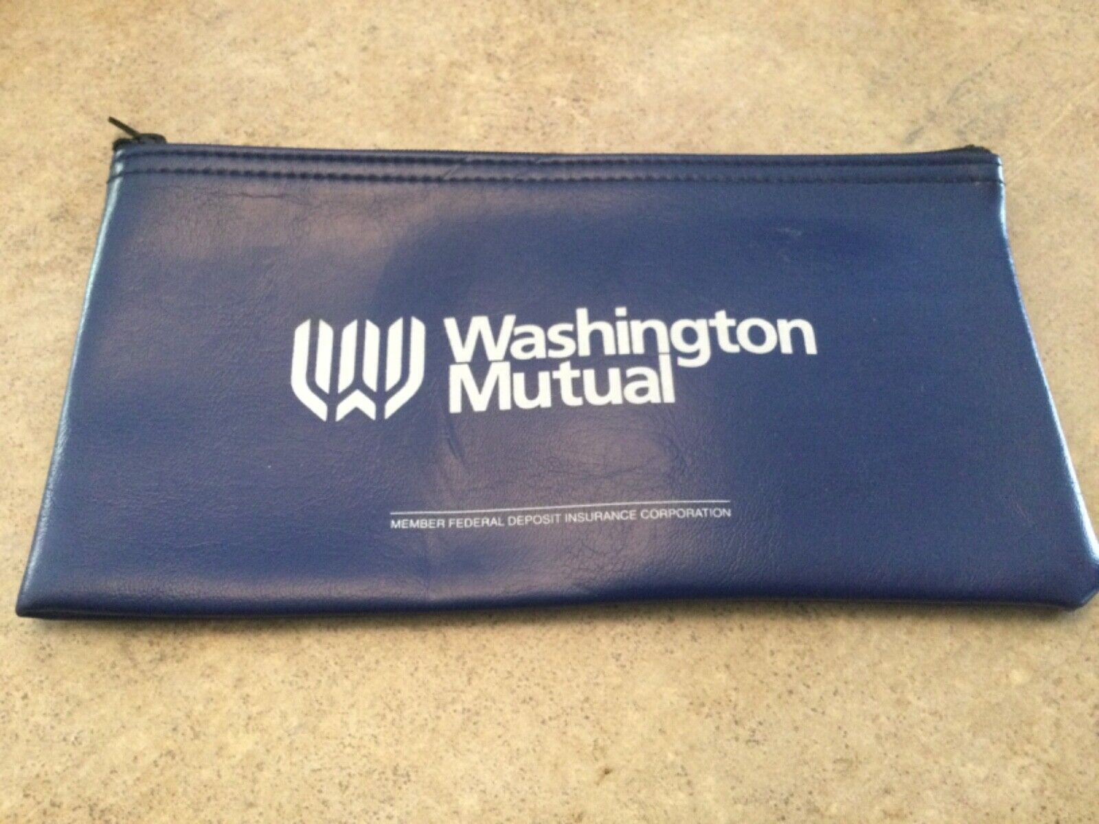 Washington Mutual Bank Zippered Cash Deposit Bag  A.Rifkin Co. Blue and white