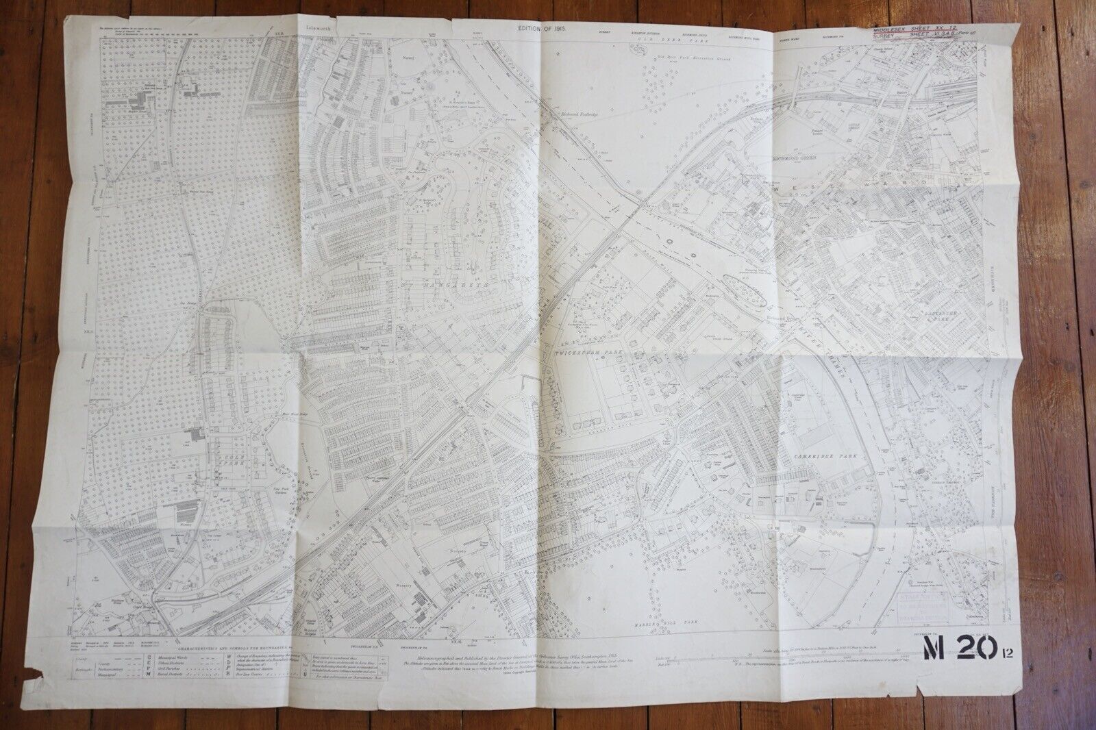 1915 Twickenham LSWR Windsor Line Richmond Green OS Railway Map