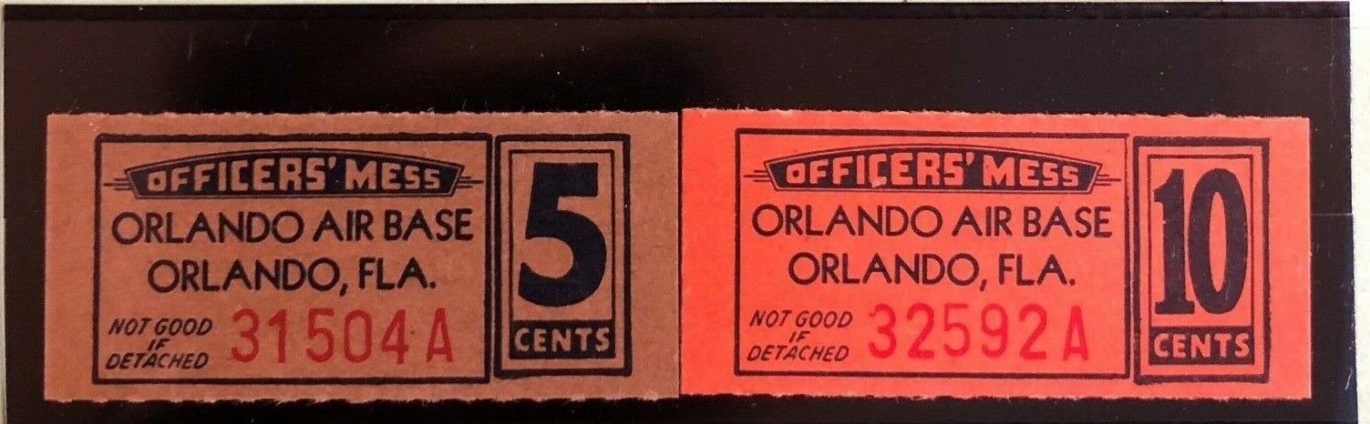 1940 Orlando Air Force Base Officers  Mess tickets, Orlando Fla. 