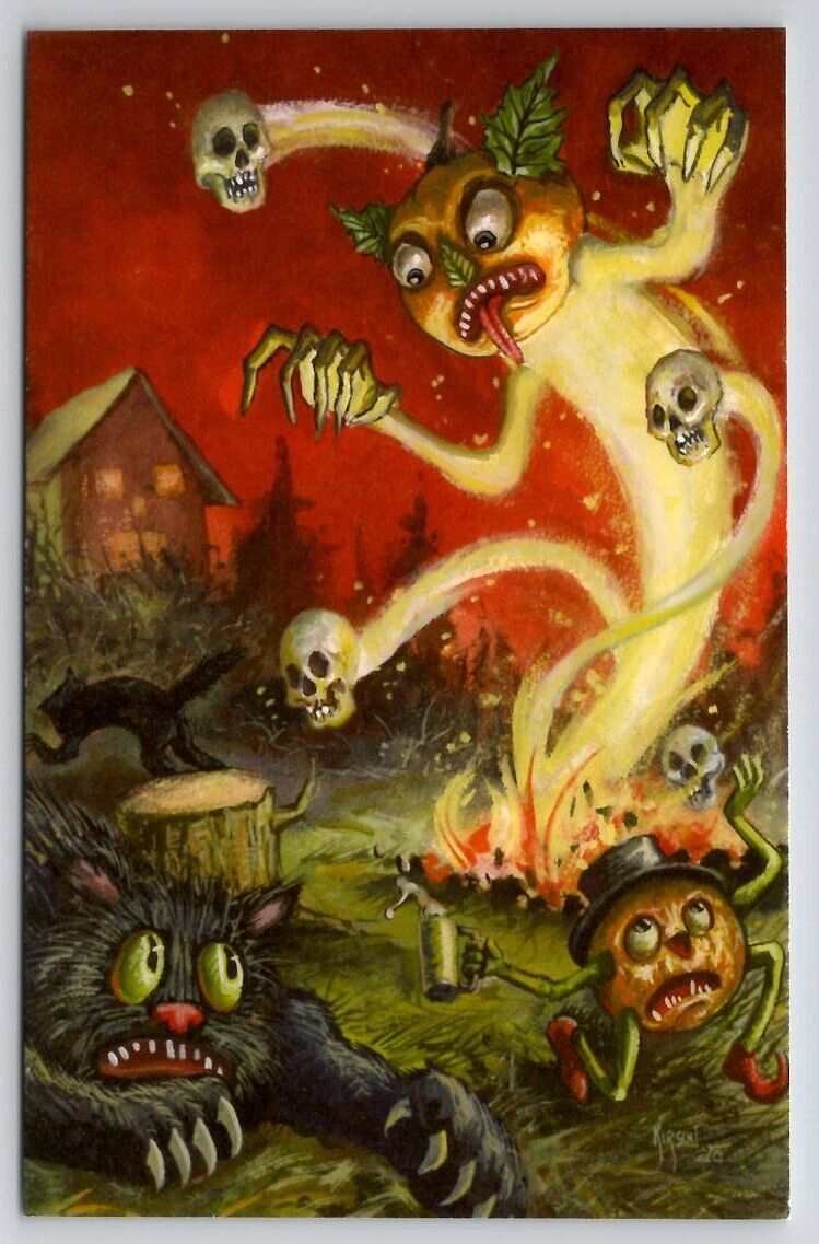 Halloween Matthew Kirscht Wrong Place Bonfire Skull Hand Sketch MSP Postcard MK