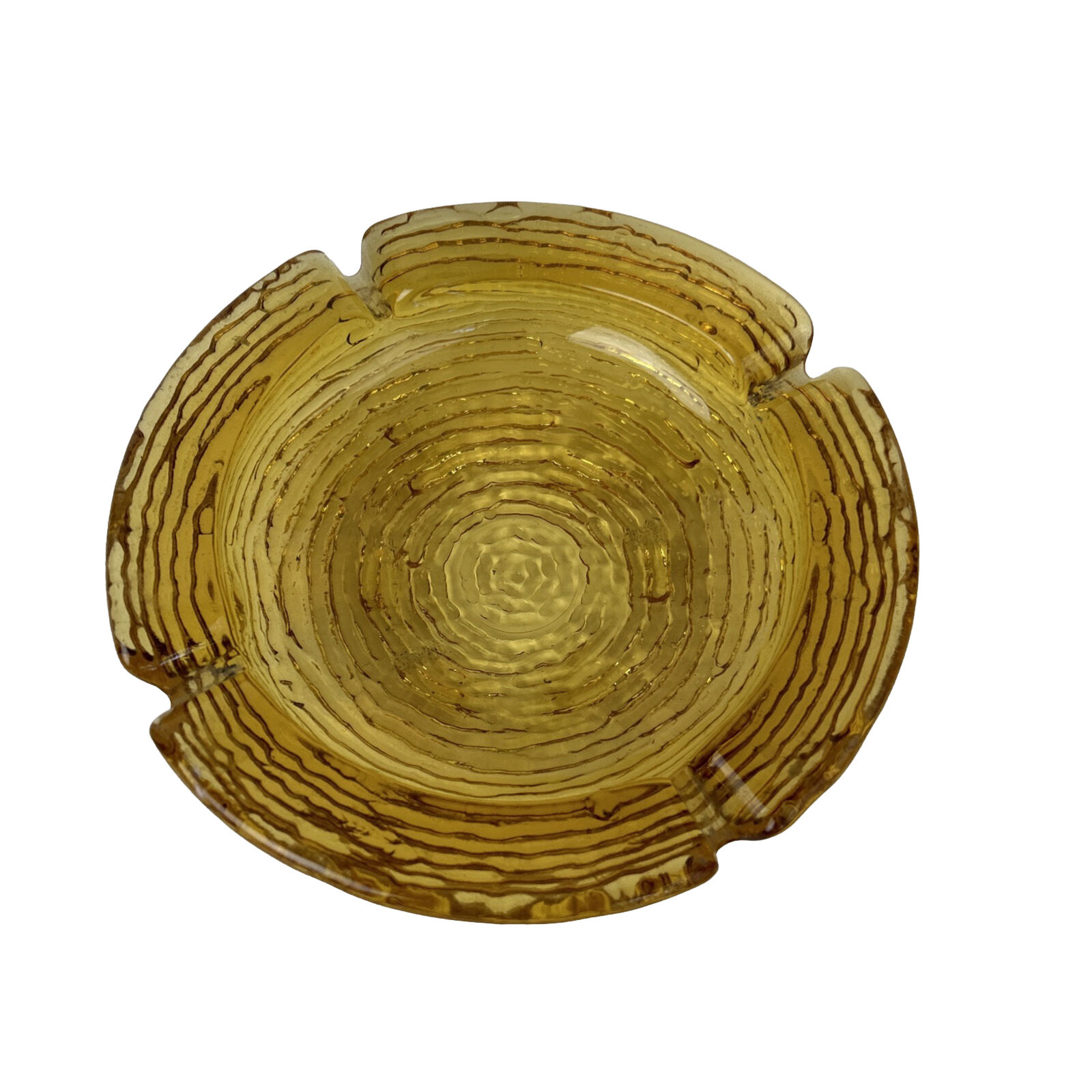 Vintage Gold Yellow Swirled Glass Ashtray MCM Mid Mod Amber Round