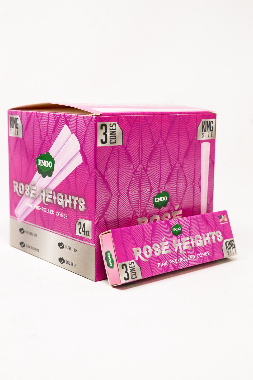 ENDO Rose Heights Premium Pink Pre Rolled King Size Cones - Box