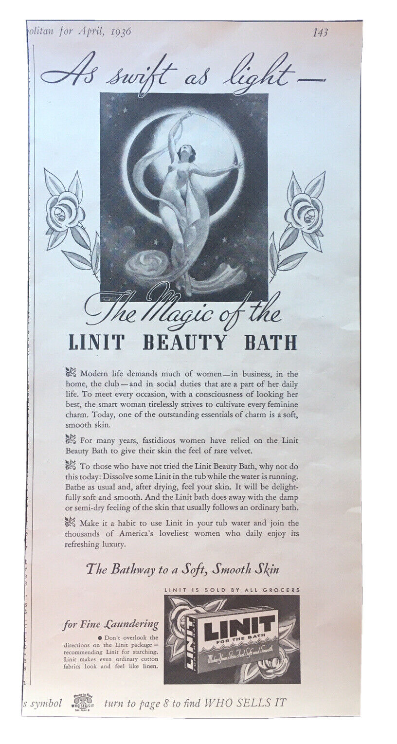 1936 Vintage Linit Laundry Starch Print Ad to introduce it as a Luxury Soap too
