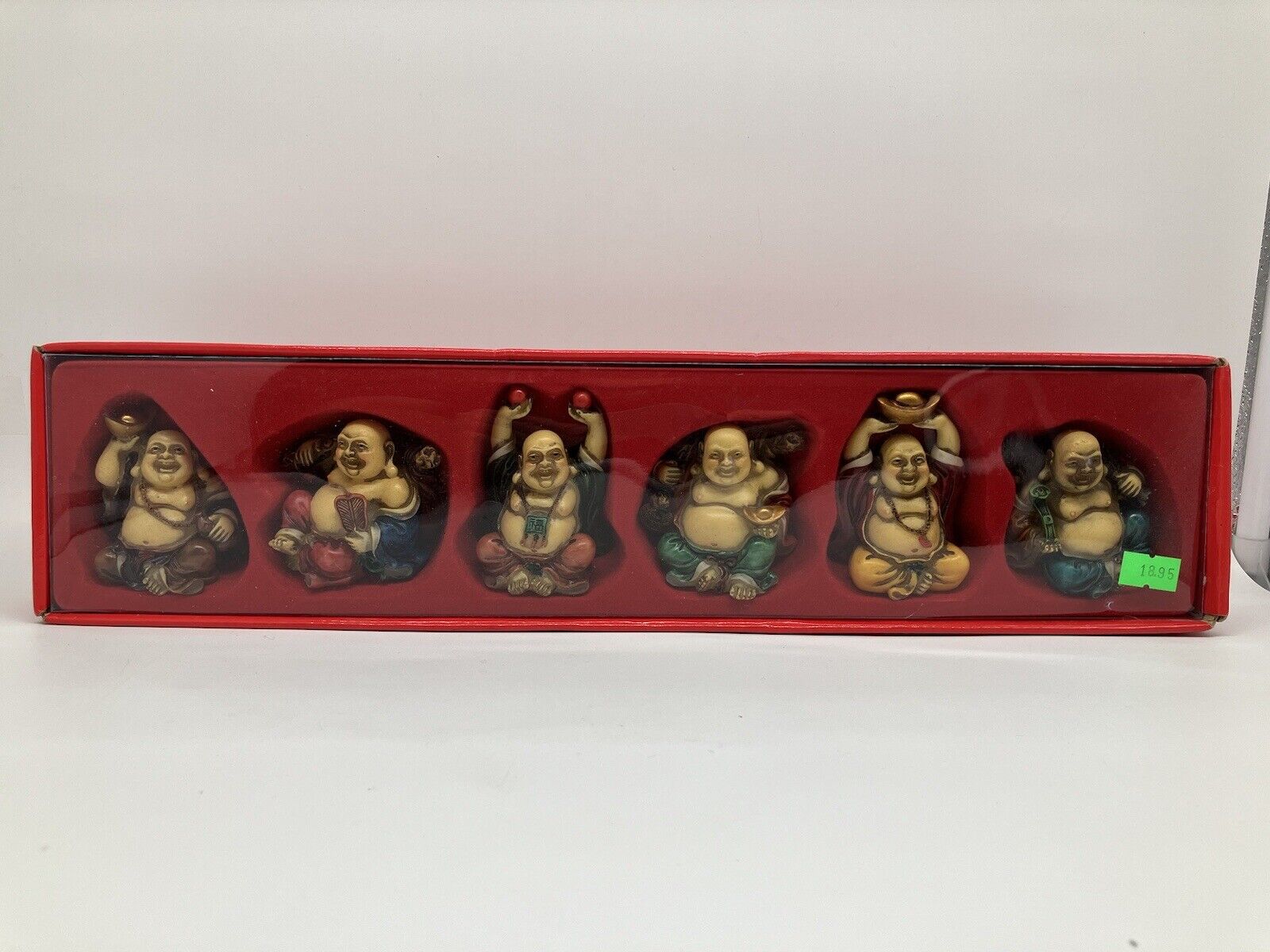 6 Pcs Different  Colored Happy Laughing Chinese Buddah Figurine Statues