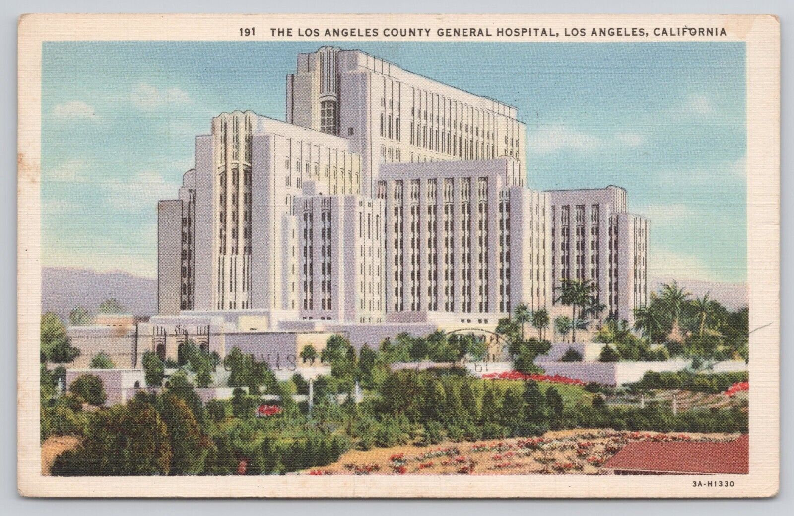 Los Angeles CA California County General Hospital Posted 1934 Postcard