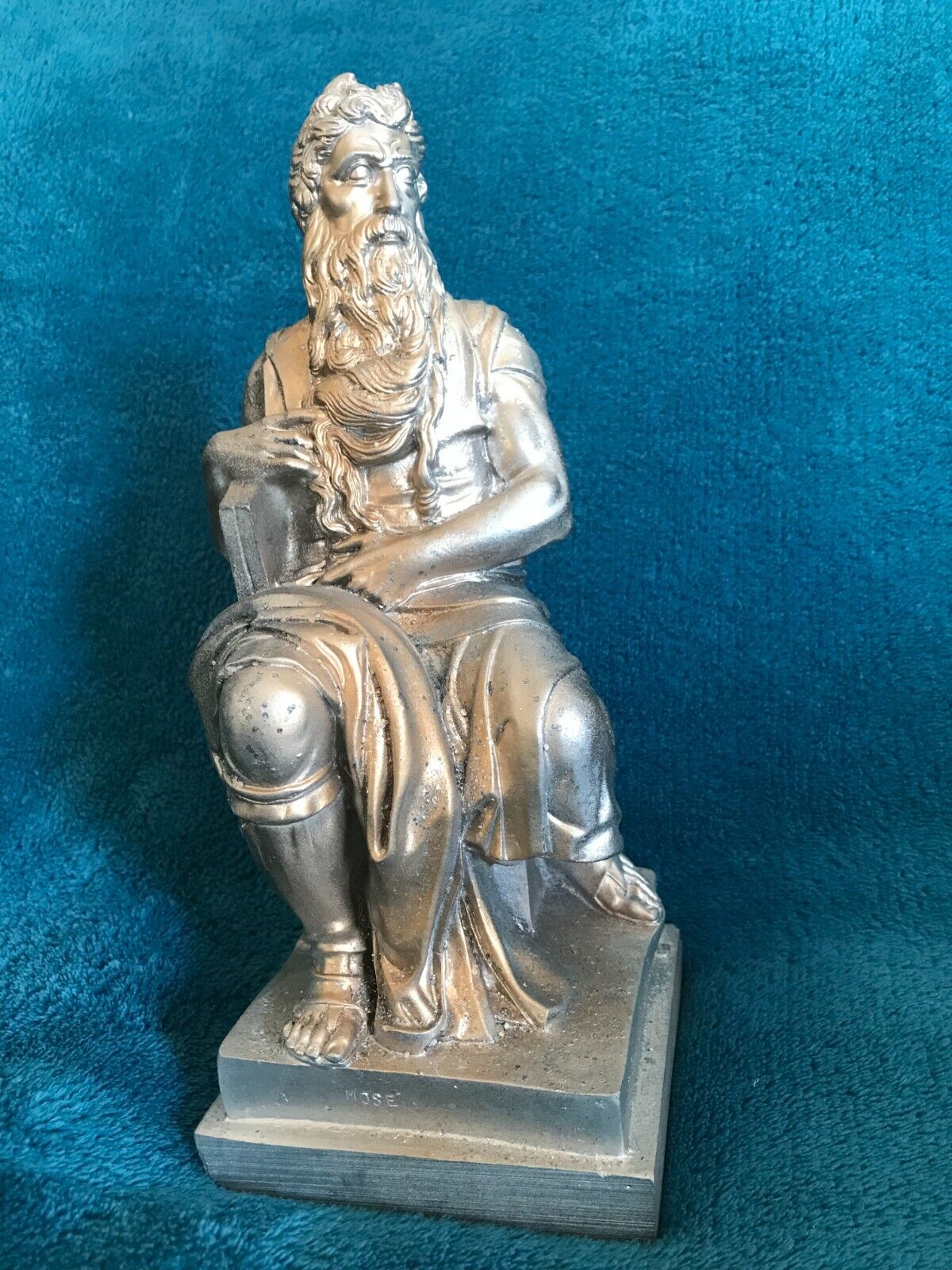 Vintage Statue A. Santini Moses by Michelangelo cast marble Sculpture Italy,8.5\