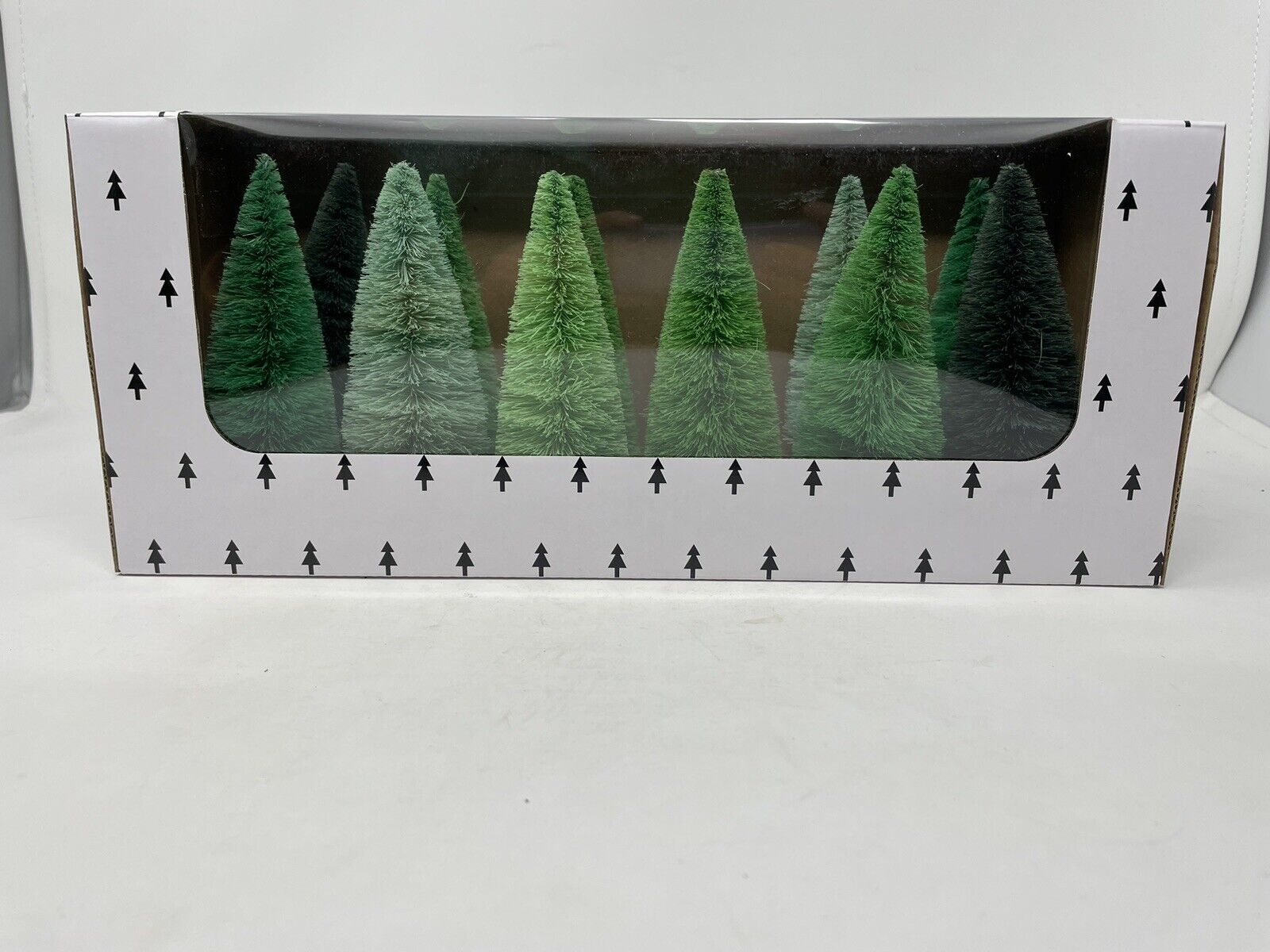 Cody Foster NIB Green Hue Bottle Brush Christmas Trees S/12 5”
