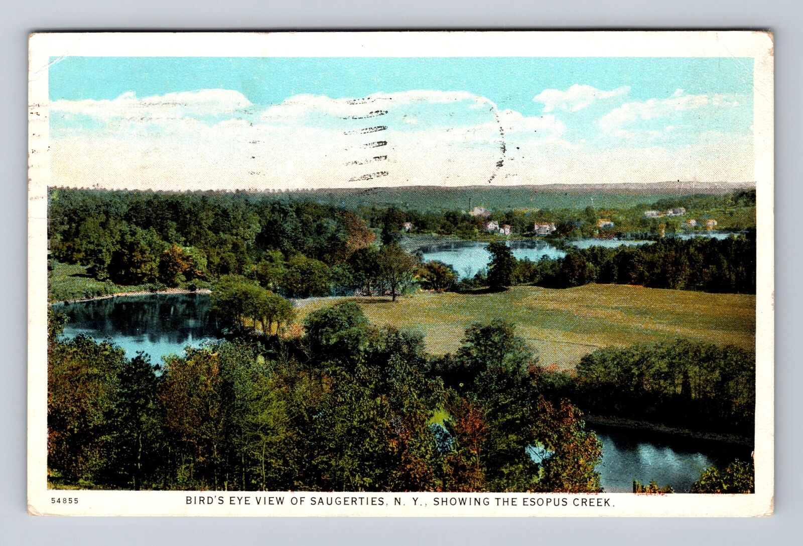 Saugerties NY-New York, Birds Eye View Esopus Creek, Vintage c1929 Postcard