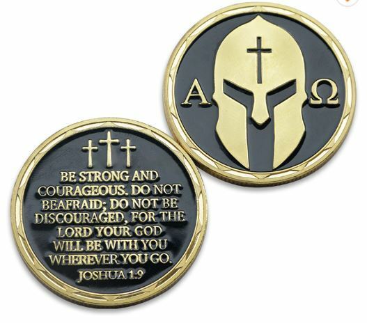 Armor of God High Relief Alpha & Omega Greek Helmet Coin Joshua 1:9
