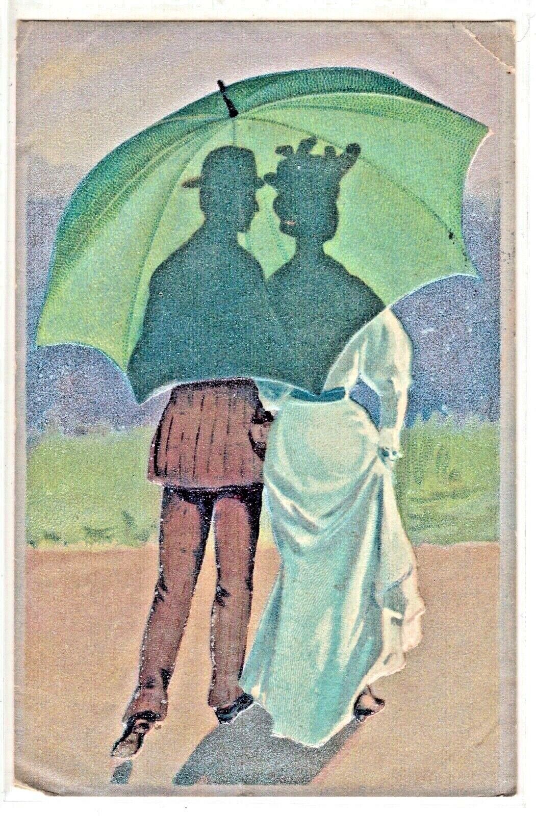  A/S Couple Walking Silhouette Umbrella Parasol Period Clothing  P.U.1908 (Z58A)