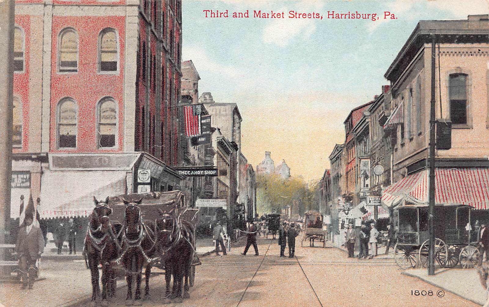 Third and Market Streets, Harrisburg, PA., Early Postcard, Used in 1910