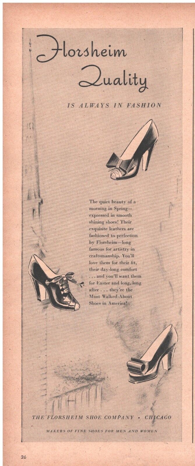 1947 Florsheim Shoes Vintage Original Magazine Print Ad