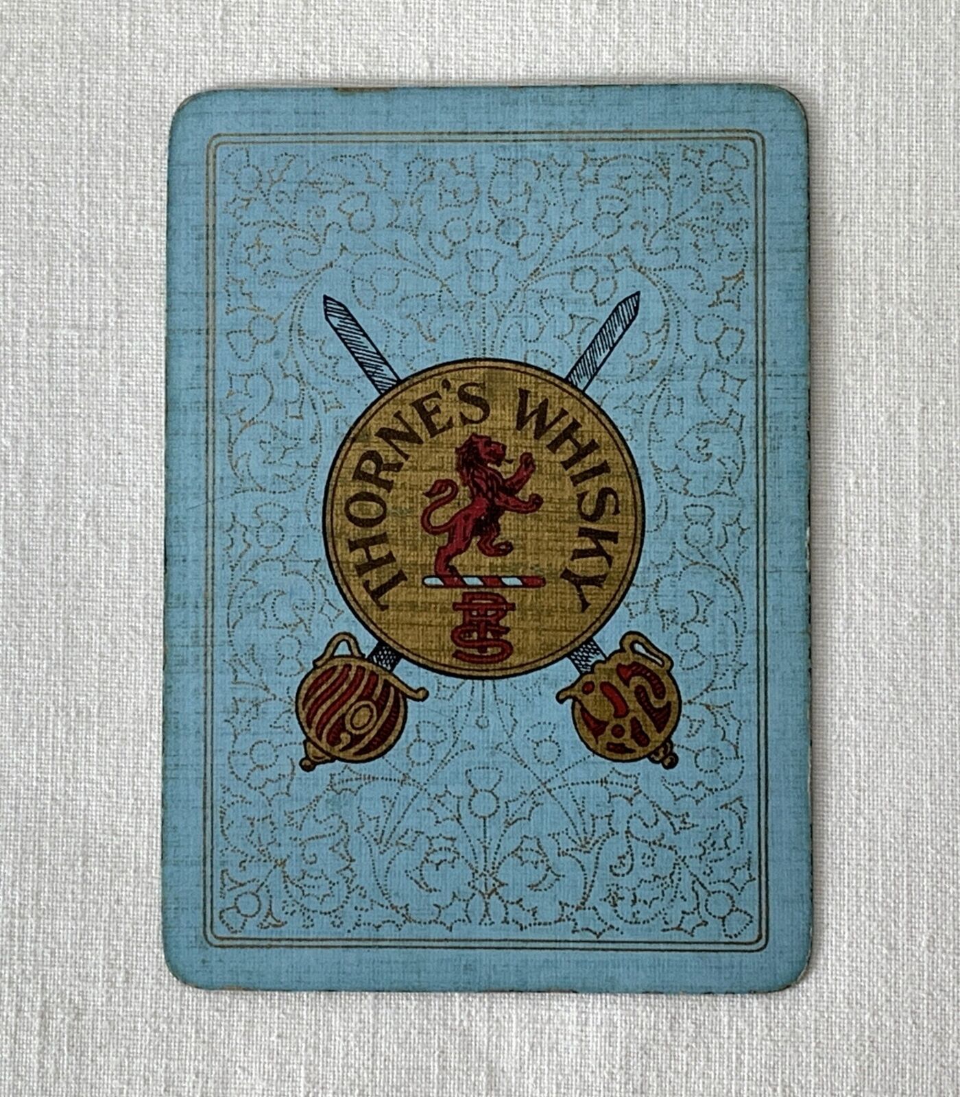 Vintage Chas Goodall THORNE'S WHISKY Swap Playing Card - Pale Blue & Gold