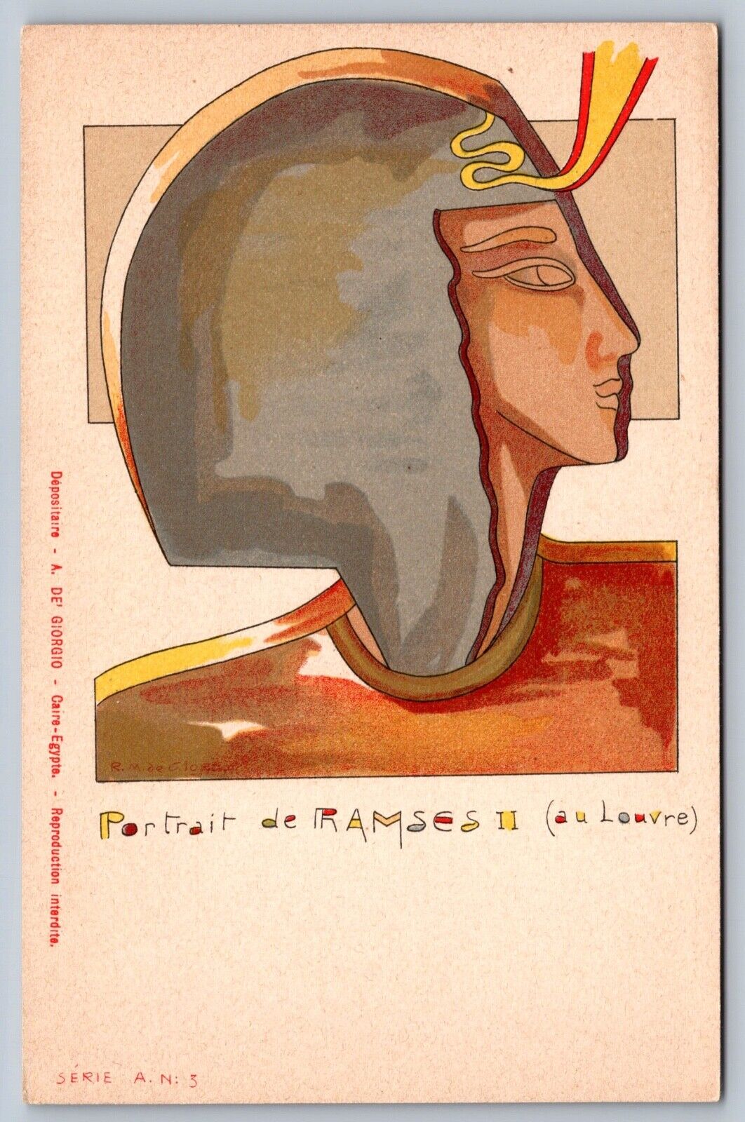 c1900 postcard EGYPT RAMSES II head portrait at LOUVRE de\'giorgio unused