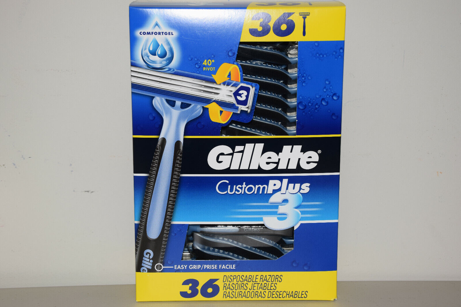 Gillette Custom Plus 3 Disposable Easy Grip COMFORTGEL Multi-blade Razors 36-Ct.