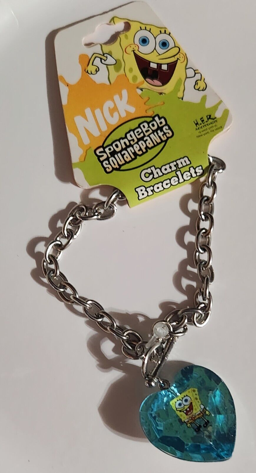 Vintage H.E.R. Nickelodeon SpongeBob Squarepants Heart Gem Charm Bracelet New