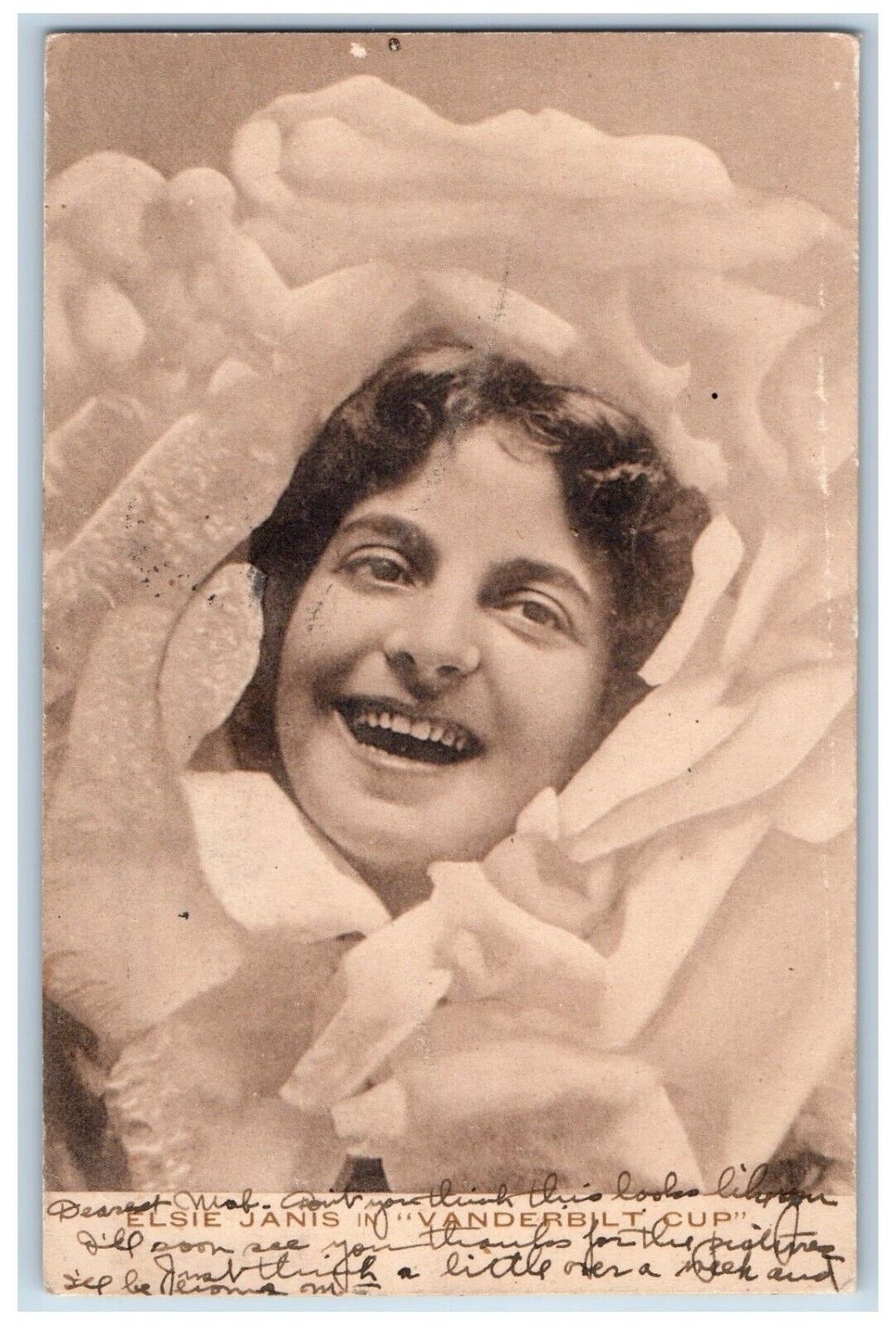 Great Falls Montana MT Postcard Elsie Janis In Vanderbilt Cup Actress 1909