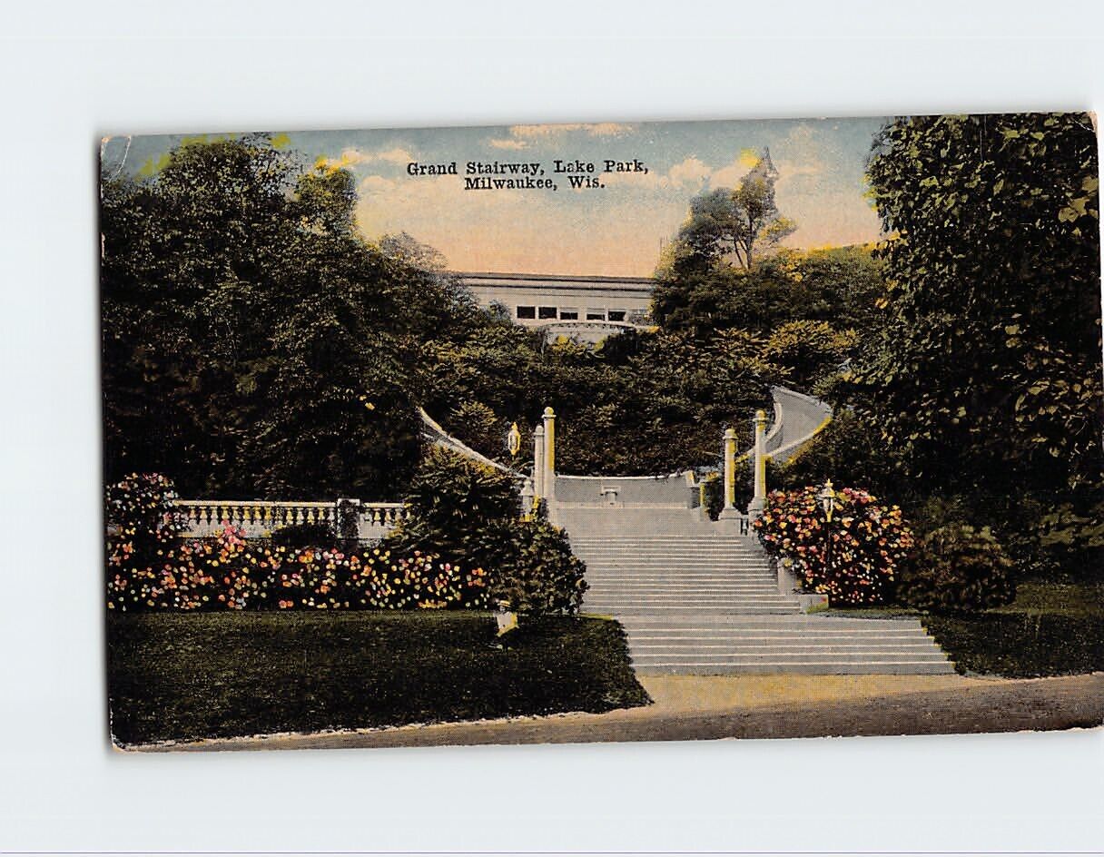 Postcard Grand Stairway, Lake Park, Milwaukee, Wisconsin