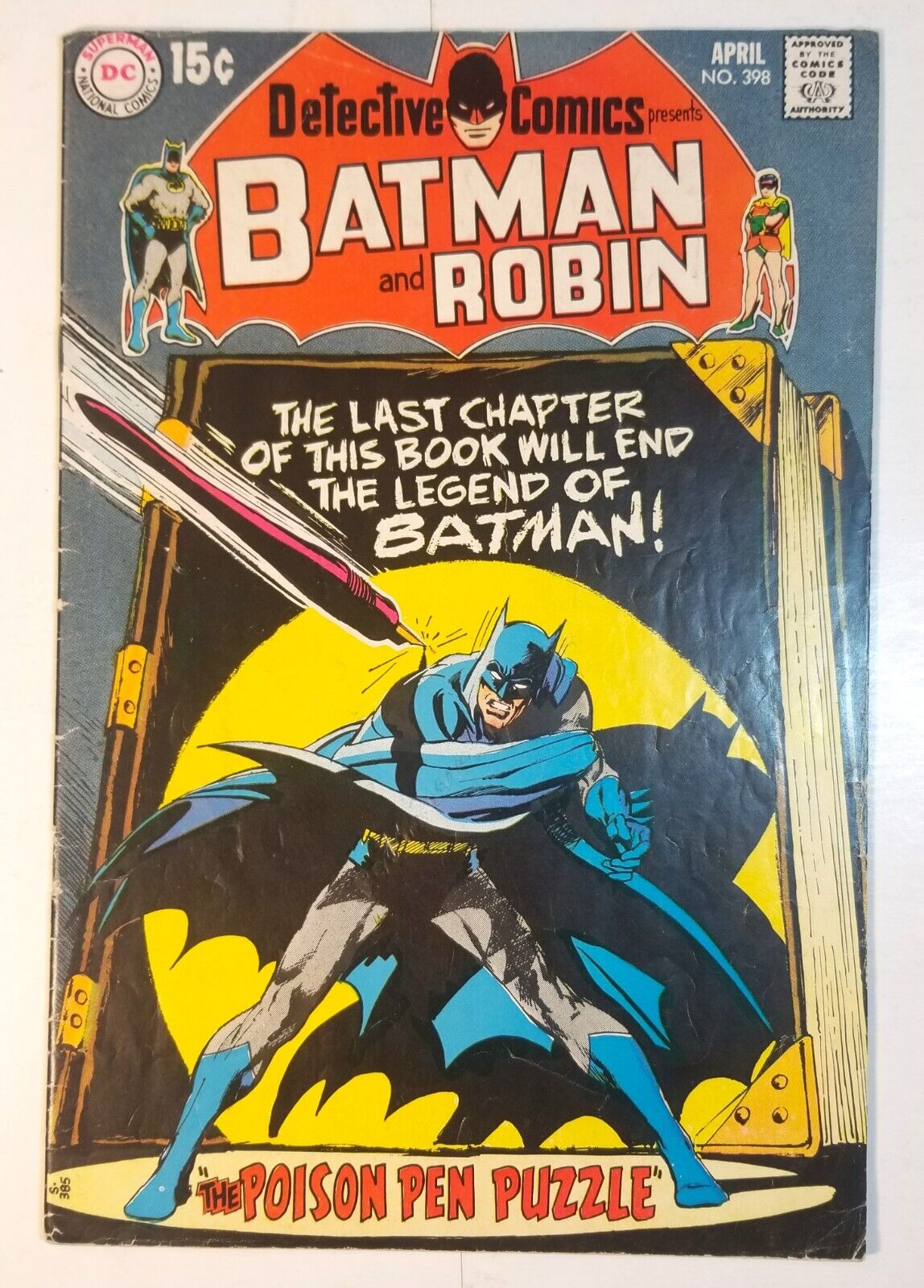 DETECTIVE COMICS #398 W/BATMAN & ROBIN DC COMICS APRIL 1970 VG+ 4.5 NEAL ADAMS-C