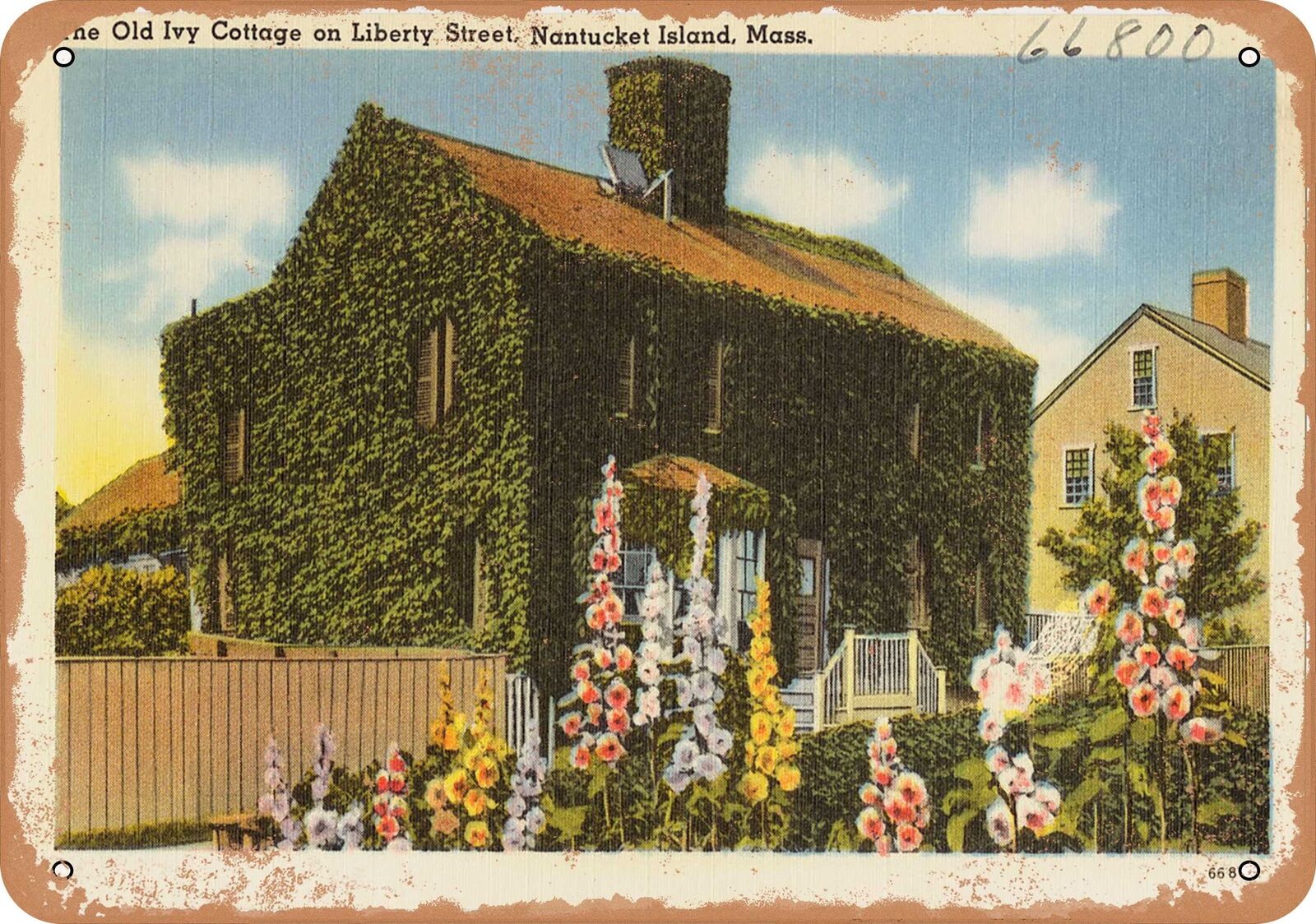 Metal Sign - Massachusetts Postcard - The old Ivy cottage on Liberty Street, Na