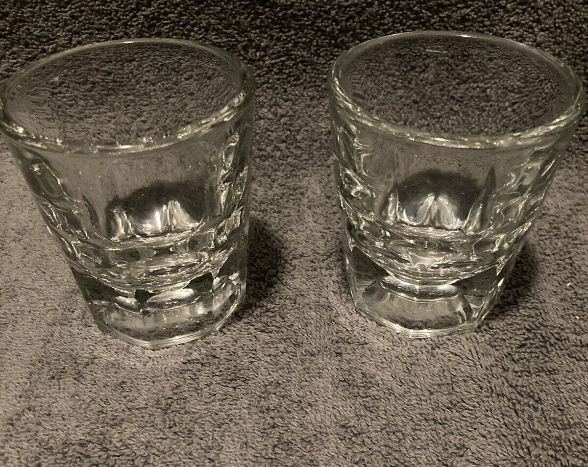 Libbey Vintage Heavy Clear Glass Octagon Bottom Shot Glasses Set Of 2