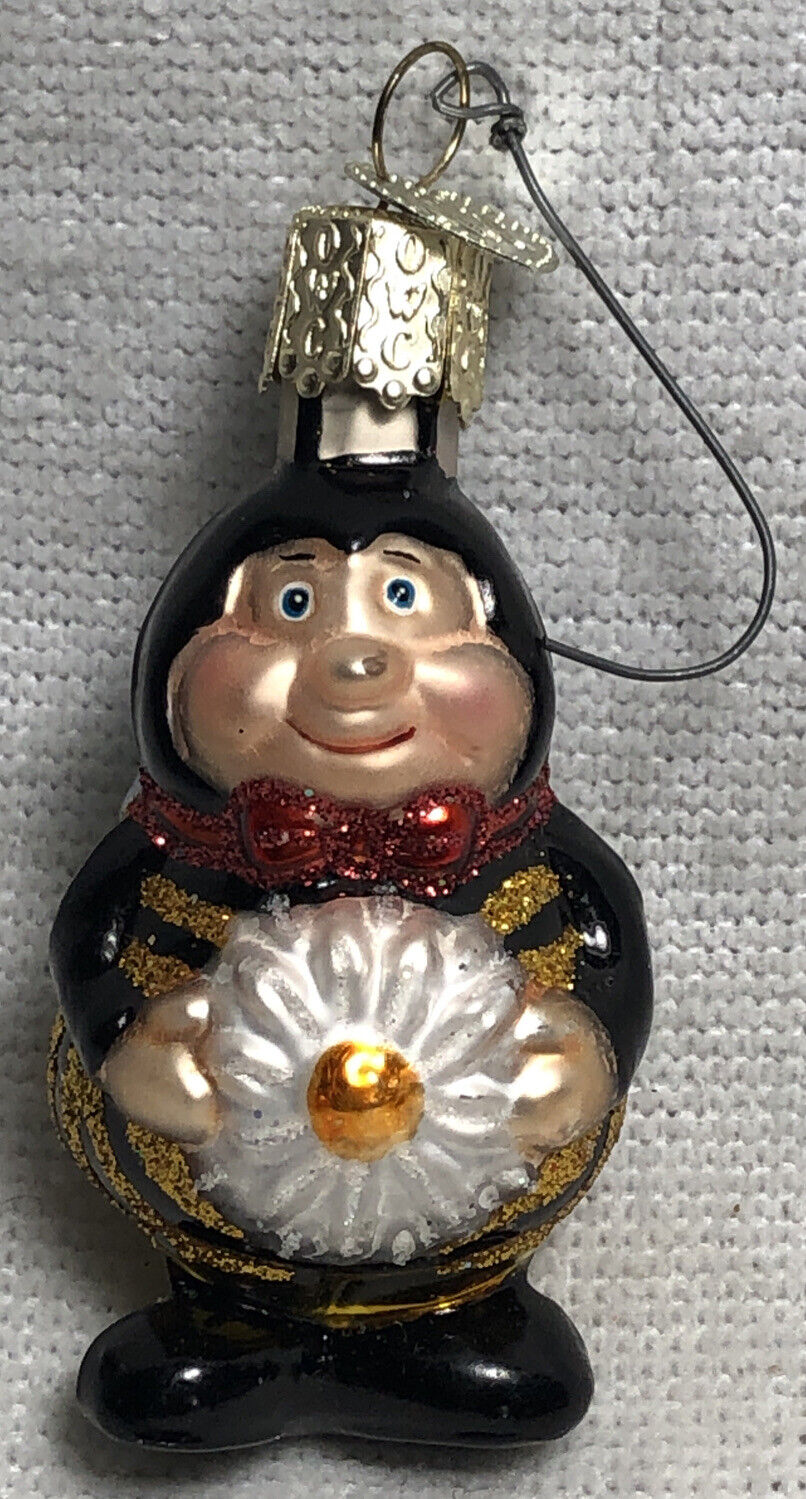3” OWC Old World Christmas Glass Ornament Bumble Honey Bee Holding Daisy Flower
