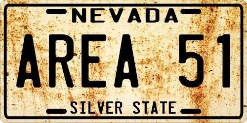 Area 51 Nevada Weathered Aluminum Nostalgic 1960\'s License Plate