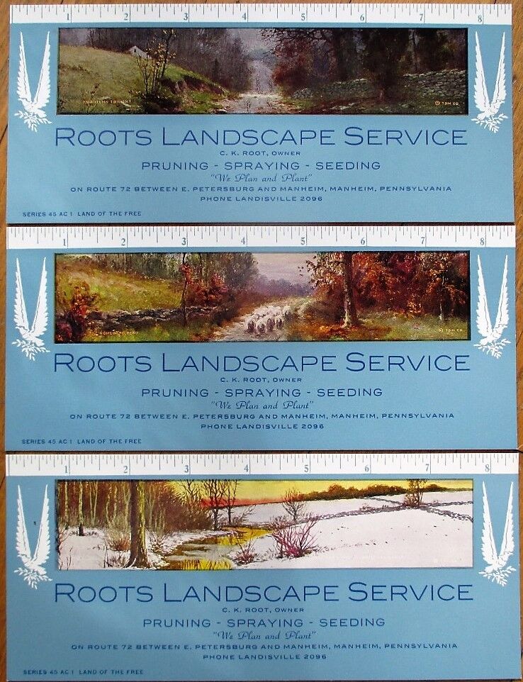 Manheim, PA 1945 Advertising Blotters SET OF THREE w/Rulers - Root\'s Landscape