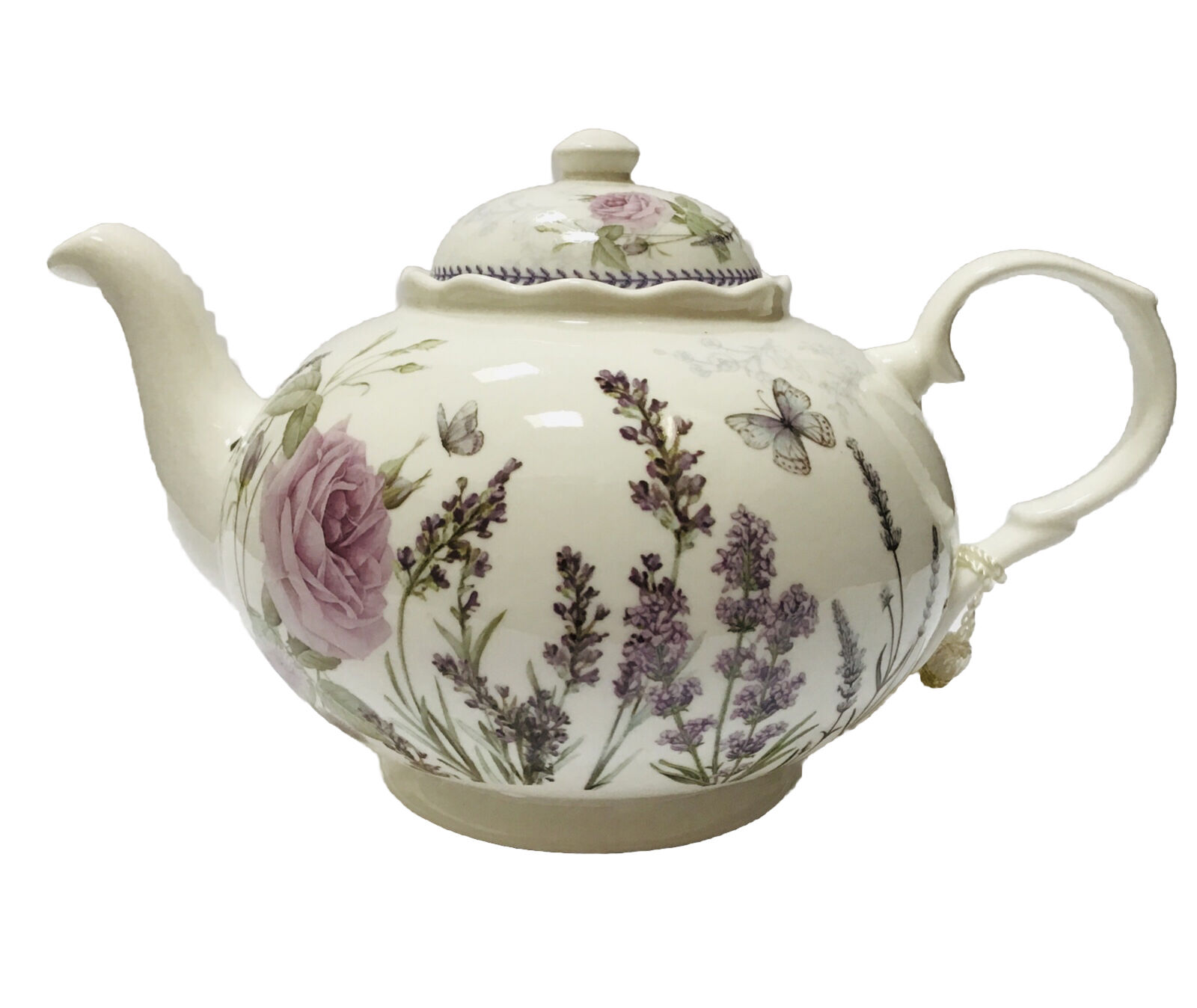 BV Summer River Lavender Porcelain Teapot Floral Pattern, 1.1 qt Tea Pot