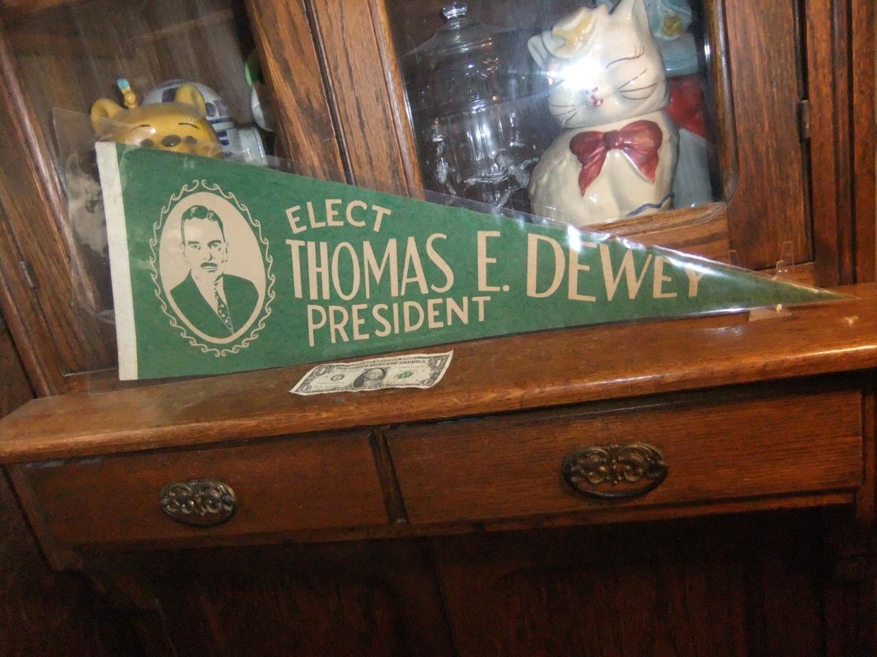 Vintage Thomas E. Dewey Election Felt Pennant President rare green full size