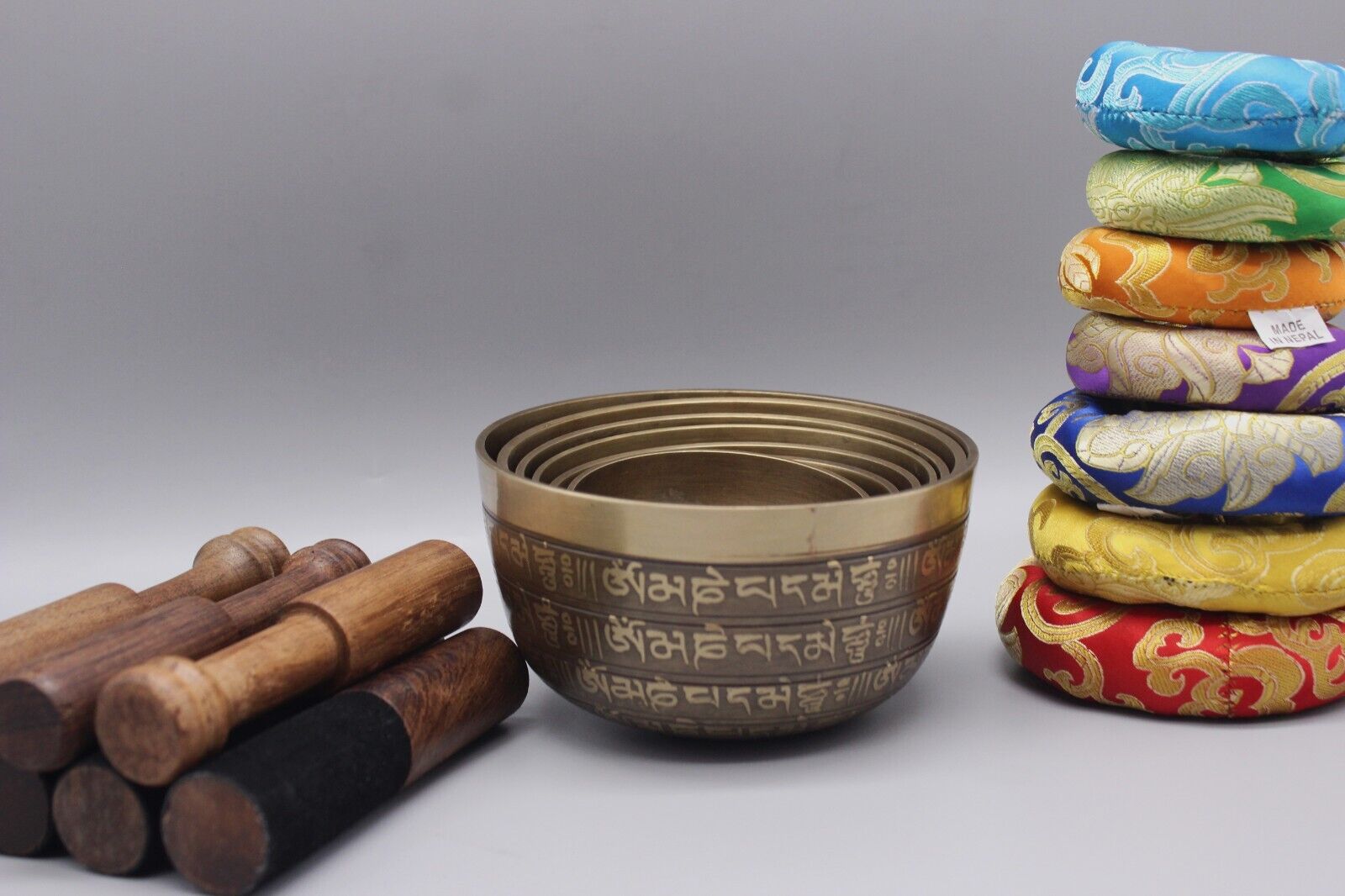 Tibetan Singing bowl set - 7 Chakra healing yoga bowl-Mantra carved singing bowl