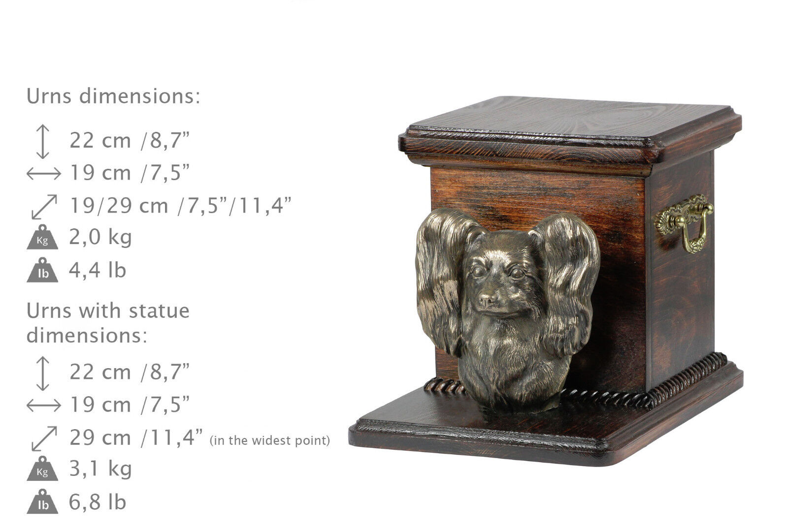 Papillon, dog urn made of cold cast bronze, ArtDog, USA - kind2