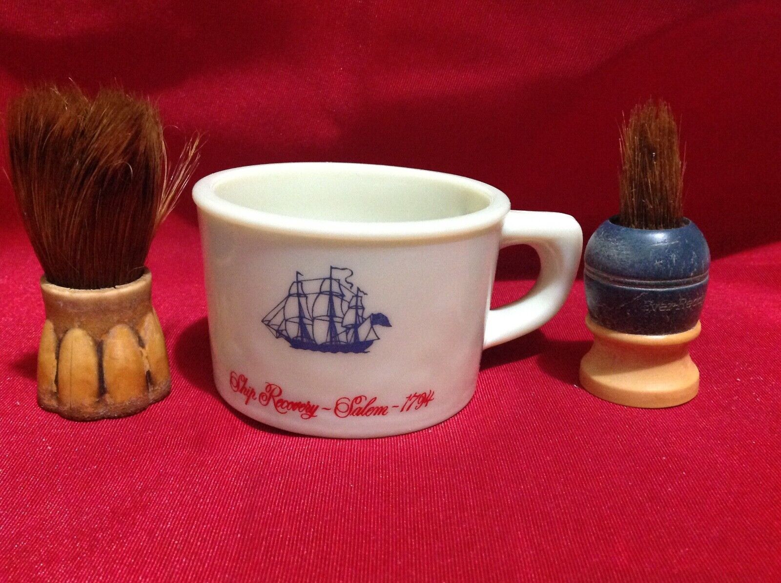 Vintage old spice shaving Mug Shulton ship recovery strand turk salem milkglass
